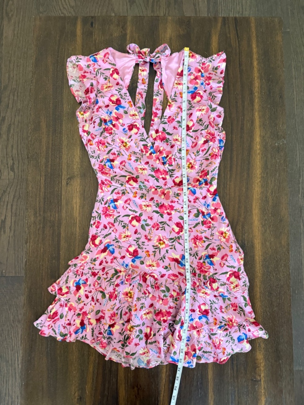 Hello Molly NWT Pink Floral Ruffle Mini Dress Open Back Tie Flutter Sleeve US 4 - Picture 16 of 16